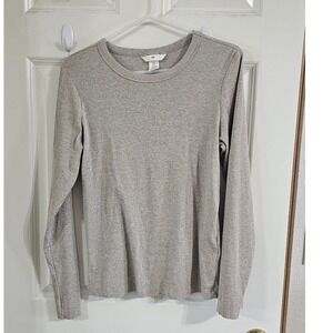 HM Womens Long Sleeve Ribbed Knit Crewneck Top Heathered Beige XL 0999727‎ 0